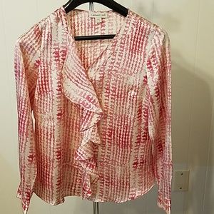 Coldwater Creek Cascading Ruffle Long Sleev Blouse